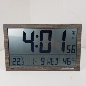 Marathon Slim Jumbo 15" Atomic Wall/Table‎ Top Clock Digital Temp Humidity Alarm